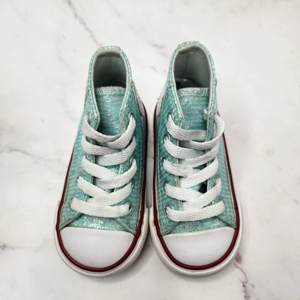 Converse Chuck Taylor All Star Sparkle Sneakers Teal High Tops Shoes Girls 5